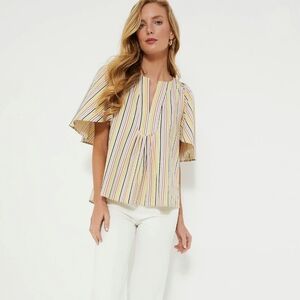 NWOT Tuckernuck Pomander Place Rainbow Stripe Finley Flutter Sleeve Top Large